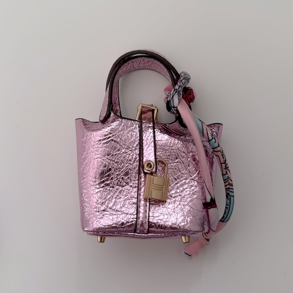 Faux Leather Functional Mini Purse AirPods Case Bag Charm Key Ring in Pink
